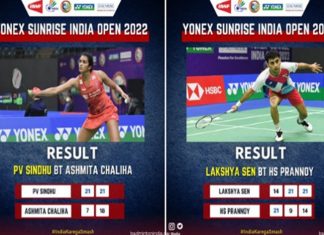 भारतीय खुल्या बॅडिमटन स्पर्धेत पी. व्ही. सिंधू आणि लक्ष्य सेन यांचा उपांत्य फेरीत प्रवेश