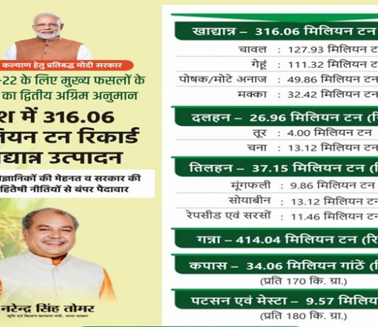 चालू आर्थिक वर्षात देशात विक्रमी धान्य उत्पादनाची शक्यता