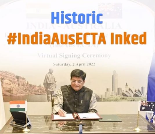 भारत आणि ऑस्ट्रेलिया दरम्यान आर्थिक सहकार्य आणि व्यापार करारावर स्वाक्षरी