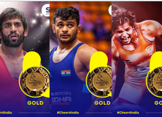साक्षी मलिक, बजरंग पुनिया आणि दीपक पुनिया यांना कुस्ती स्पर्धेत सुवर्णपदक