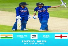 महिला एकदिवसीय क्रिकेट मालिकेत भारताचा इंग्लंडवर ८८ धावांनी विजय