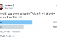 एलन मस्क यांना कंपनीच्या मुख्य पदावरून काढून टाकण्याच्या बाजूनं ट्विटरच्या लाखों वापरकर्त्यांची मतं