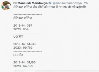 वैद्यकीय महाविद्यालयांमध्ये एमबीबीएसच्या जागांमध्ये ९४ टक्क्यांनी वाढ- केंद्रीय आरोग्यमंत्री