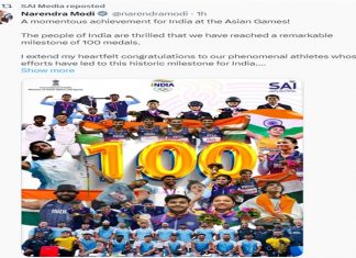 अशियाई स्पर्धेत शंभरपेक्षा अधिक पदकं पटकावणाऱ्या भारतीय एथलेटिक चमूचं प्रधानमंत्र्यांनी केलं अभिनंदन