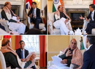 संरक्षण मंत्री राजनाथ सिंग आणि ब्रिटनचे प्रधानमंत्री ऋषी सुनक यांच्यात चर्चा